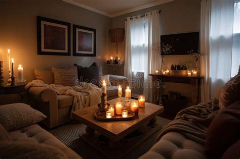 Warm And Inviting Living Room With Plush Seating Candlelight And Cozy