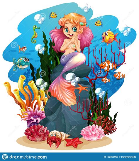 Mermaid And Fish Underwater Stock Vector Illustration Of Clip Eps10