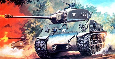 1945 M4a3e8 Sherman 3rd Armored Division Box Art Otaki War Tank