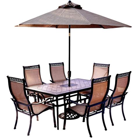 Hanover 7 Piece Outdoor Dining Set With Rectangular Tile Top Table And