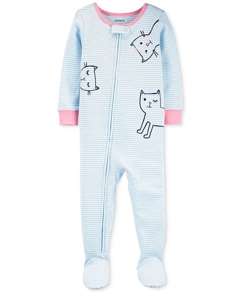 Carters Toddler Girls 1 Pc Striped Cats Footed Pajamas Macys