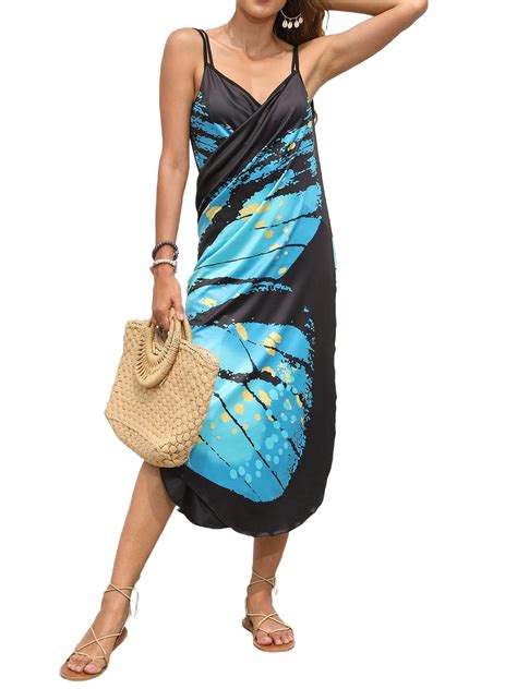 Eyicmarn Womens Butterfly Swimsuit Cover Up Dress Summer Spaghetti