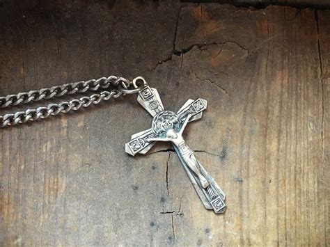 Vintage Sterling Silver Crucifix Pendant And Chain Religious Jewelry