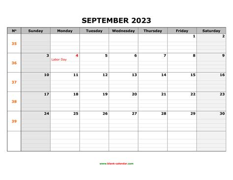 Free Download Printable September 2023 Calendar Large Box Grid Space