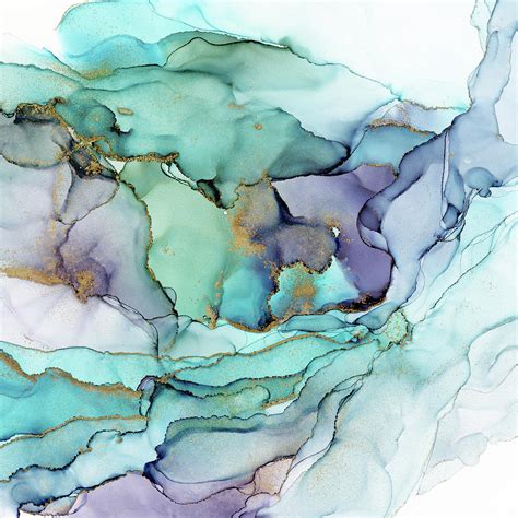 Aquamarine Teal Waves Painting By Olga Shvartsur