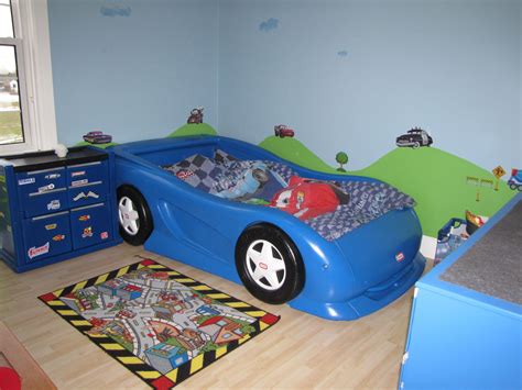 Boys Race Car Themed Room Twin Size Little Tikes Car Bed And Chest