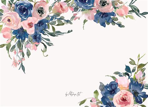 Watercolor Navy And Blush Floral Bou By Patishop Art On Creativemarket
