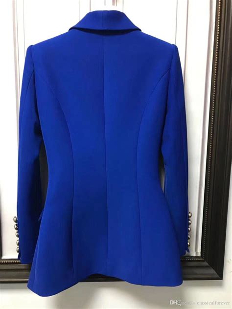 Chic Royal Blue Women Blazer High Quality Designer Coat Double
