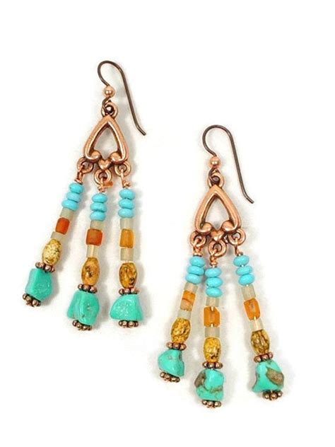Chandelier Earrings Of Copper With Turquoise Etsy