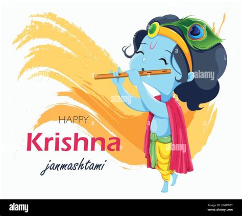 Happy Krishna Janmashtami Greeting Card Lord Krishna Kid Paying Flute