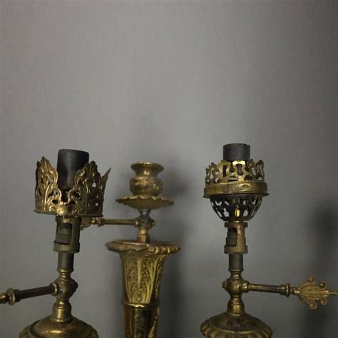 Pair Of Antique French Neoclassical Style Brass 3 Light