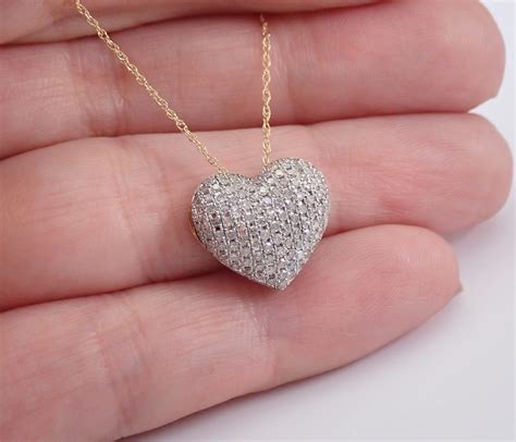 Diamond Heart Necklace Puffy Diamond Heart Yellow Gold Pendant And