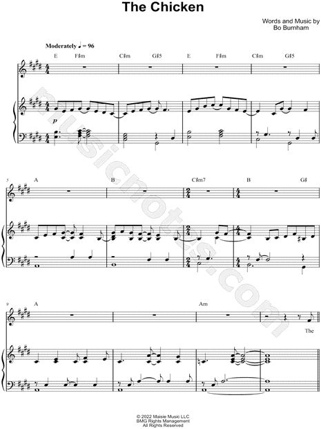 Bo Burnham The Chicken Sheet Music In E Major Transposable Download And Print Sku Mn0256887