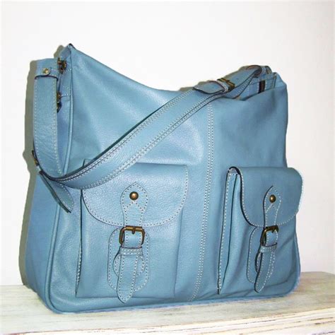 Eden Light Blue Leather Handbag Leather Messenger Leather