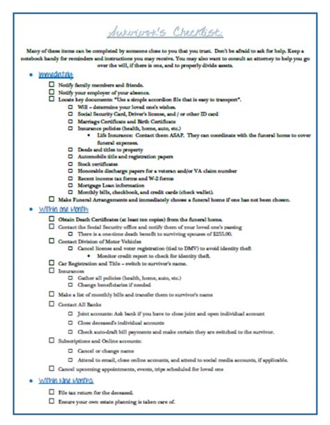 The push to force everyone else to pay for it is an attempt to absolve them of any responsibility. When a Loved One Dies - a Checklist for Survivors ...