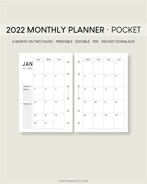 Pocket Calendar Pocket Planner Monthly Calendar Notes Template List
