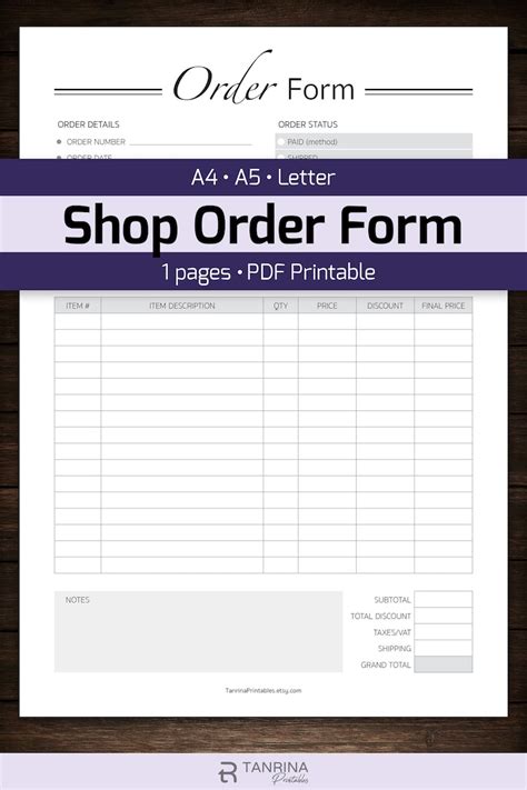 Printable Order Form Template Custom Order Forms Small Etsy