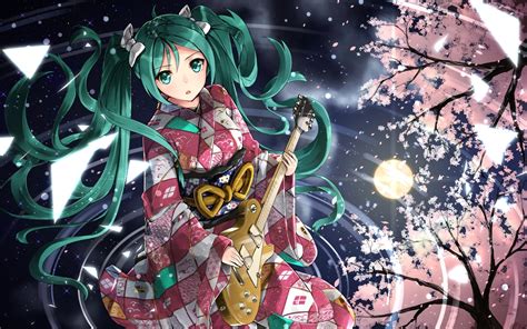 Wallpaper Anime Vocaloid Hatsune Miku Twintails Traditional Clothing Costume Screenshot
