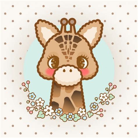 Cute Kawaii Giraffe With Flowers Kawaii Giraffe Anime Style