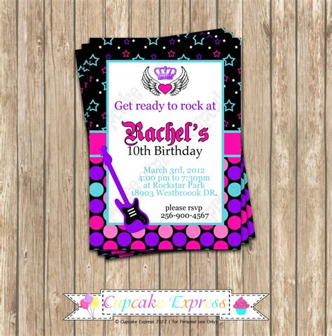 Diy Rockstar Girl Birthday Printable Invitation 1 Party Pink Etsy