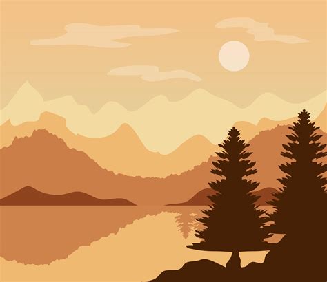 Landscape In Sunset Moment With Pine Trees And Lake 2529227 Vector Art