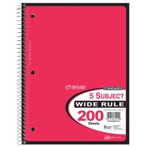 Top Flight Wide Rule 5 Subject Notebook 200 Sheets Assorted 1 Ct