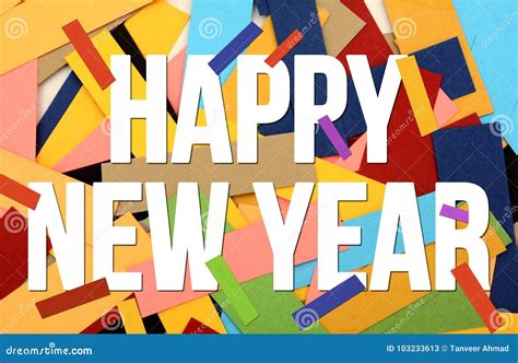 Happy New Year Post Card With Colorful Paper Cards Stock Image Image