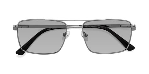 Silver Classic Metal Rectangle Tinted Sunglasses With Light Gray Sunwear Lenses 9469