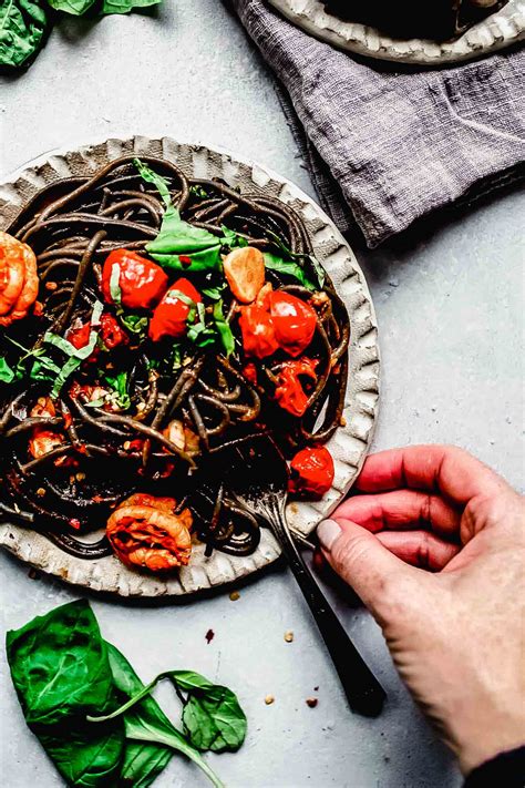 Squid Ink Pasta With Shrimp And Cherry Tomatoes Video Platings Pairings