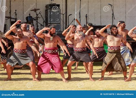 New Zealand Maori Men In Traditional Dress Performing A Haka Editorial