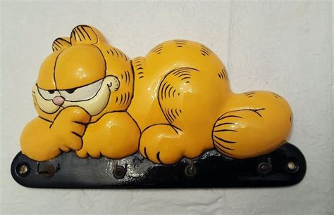 Vtg 1981 Garfield Plaque Clay Art 4 Hook Hanger San