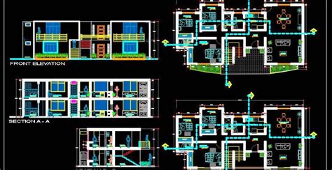 2 Storey House Floor Plan 18x9 Mt Autocad Architecture