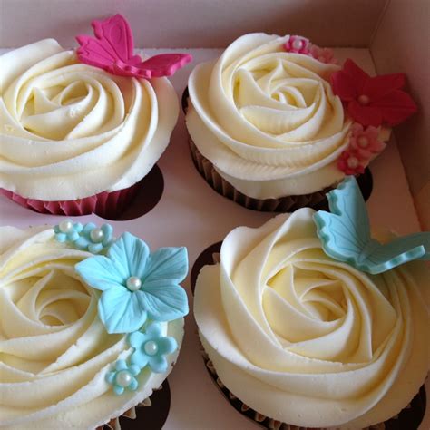 Butterfly And Flowers Cupcakes Pink And Blue