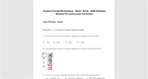 Examen Bureautique Windows Excel Word Cours Bureautique