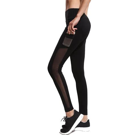 Sexy Women Leggings Pocket Insert Mesh Design Trousers Pants Big Size Black Capris Sportswear