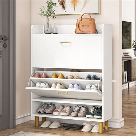 Byblight 4173 In H White 24 Pairs Shoe Storage Cabinet Freestanding