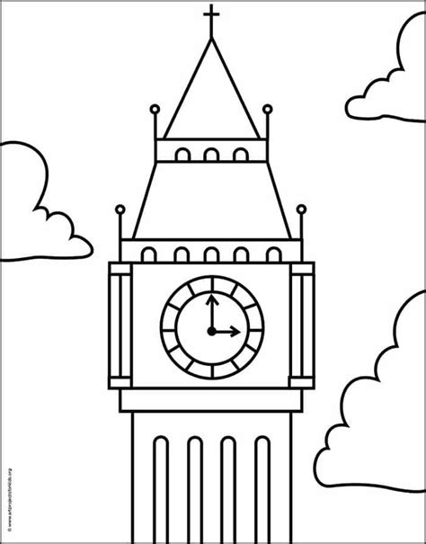 Easy How To Draw Big Ben Tutorial And Big Ben Coloring Page Projects