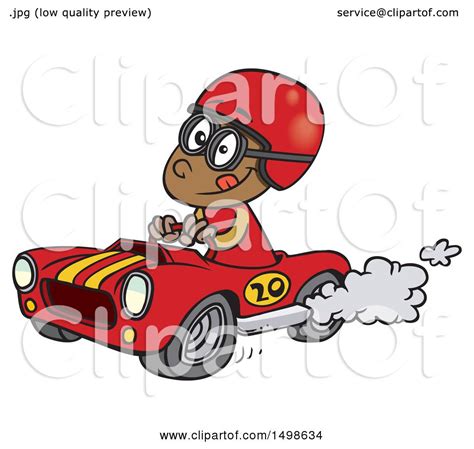 Clipart Of A Cartoon African American Race Car Driver Boy Royalty