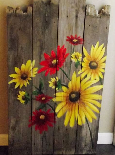 Hand Painted Flowers On Barnwood Fence Art Garden Fence Paint