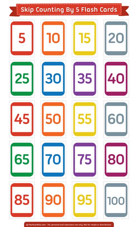 Printable Skip Counting by 5 Flash Cards
