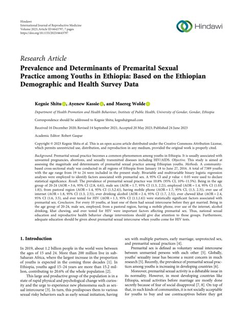 pdf prevalence and determinants of premarital sexual practice among youths in ethiopia based