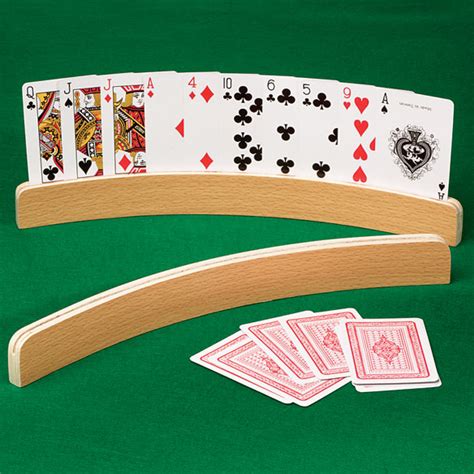 Rectangular base card stand game pieces are available in black, blue, brown, green, light orange, orange, purple, red, white, and yellow. Curved Wooden Card Holders - Playing Card Holder - Miles Kimball