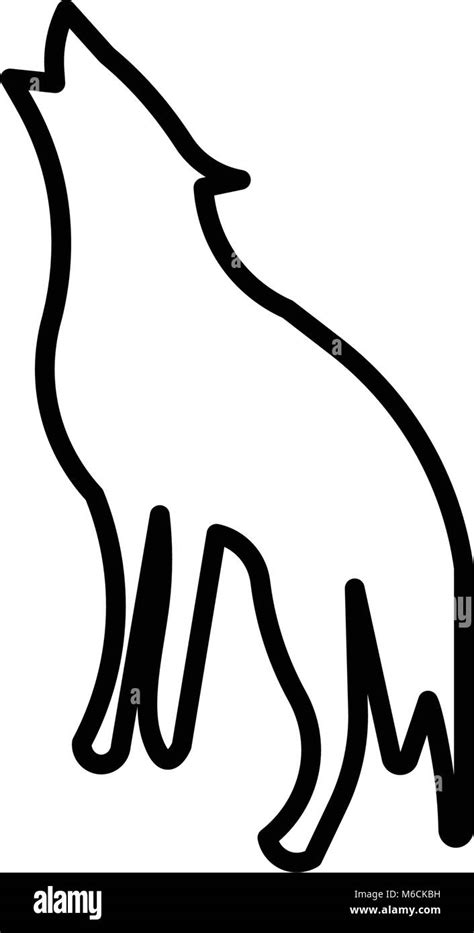Howling Wolf Silhouette Clip Art Outline On White Background Stock