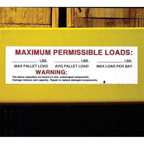Pallet Rack Capacity Labels Rack Maximum Load Markers