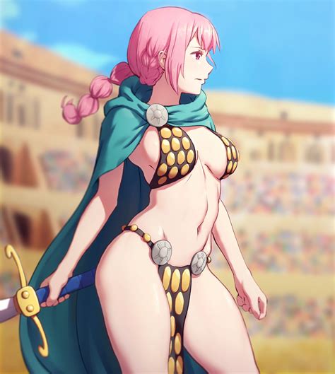 zoryc rebecca one piece one piece highres 1girl arena armor bikini armor blurry