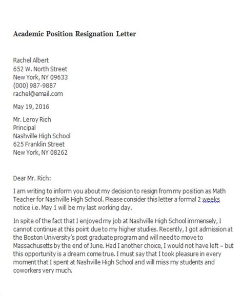 65 Sample Resignation Letters Sample Templates