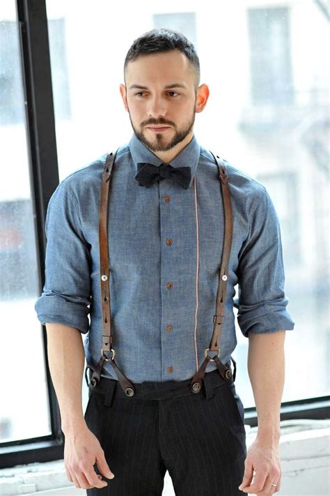 Navy Bow Ties For Men Mens Outfits Leather Suspenders Vertical
