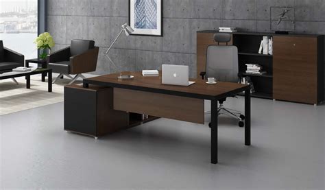 Sleek Office Desk With Storage In Walnut And Black Finish Bosss Cabin