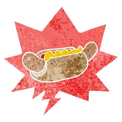 A Creative Cartoon Hot Dog And Speech Bubble In Retro Textured Style
