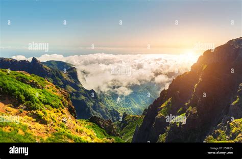 Sunny Mountains In Clouds Landscape Portugal Madeira Stock Photo Alamy